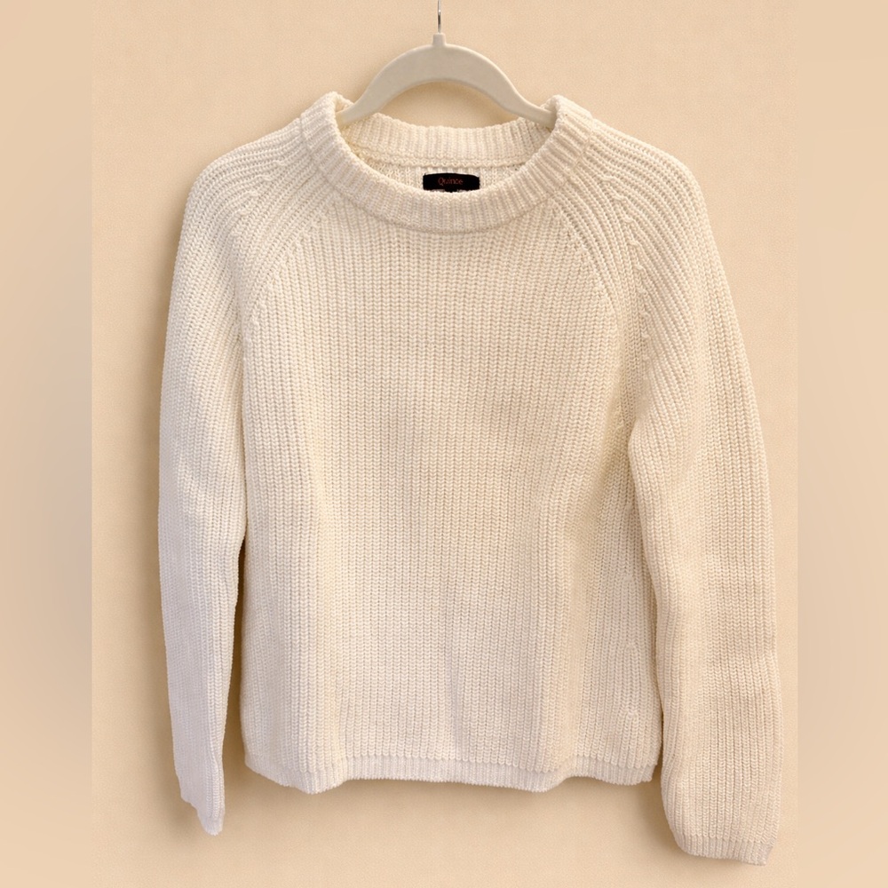 QUINCE 100% Organic Cotton Fisherman Crew Sweater Ivory Size M